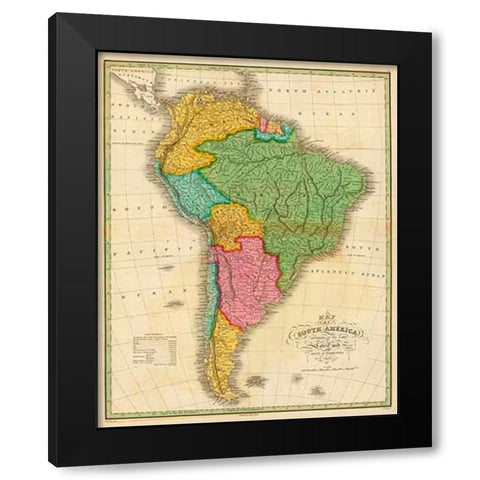 Map of South America, 1826 Black Modern Wood Framed Art Print by Finley, Anthony
