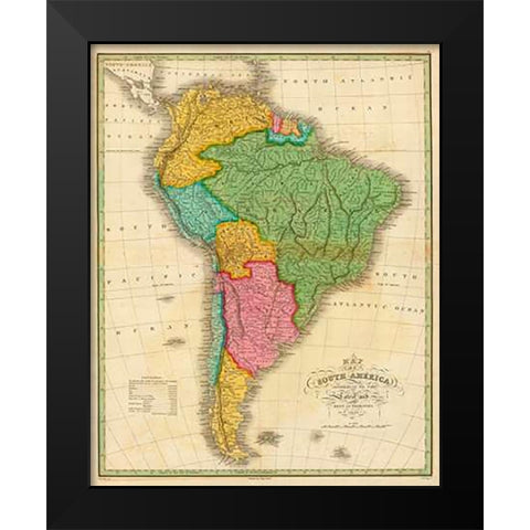 Map of South America, 1826 Black Modern Wood Framed Art Print by Finley, Anthony