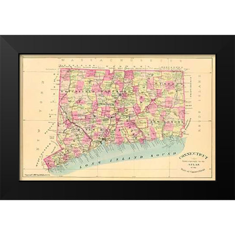 State of Connecticut, 1893 Black Modern Wood Framed Art Print by Hurd and Co., D.H