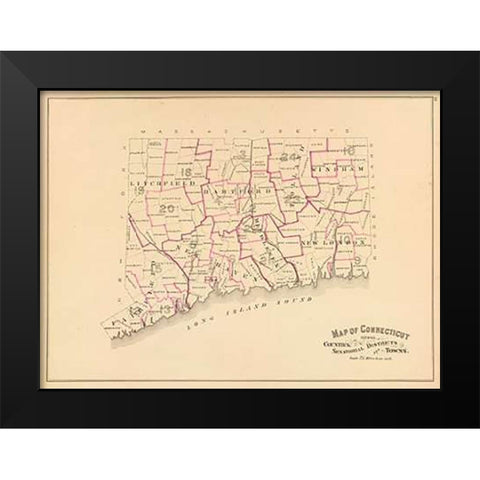 Connecticut: Senatorial districts, 1893 Black Modern Wood Framed Art Print by Hurd and Co., D.H