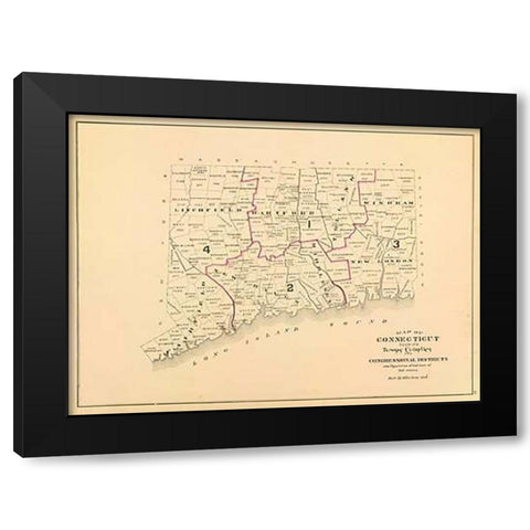 Connecticut: Congressional districts, 1893 Black Modern Wood Framed Art Print with Double Matting by Hurd and Co., D.H