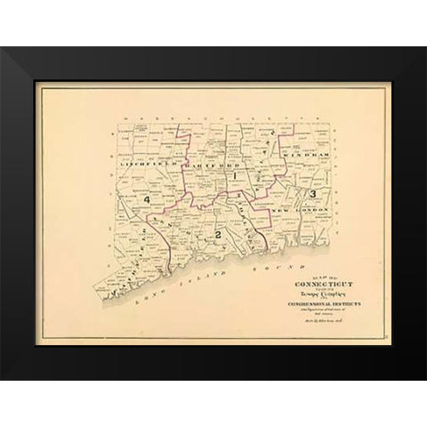 Connecticut: Congressional districts, 1893 Black Modern Wood Framed Art Print by Hurd and Co., D.H