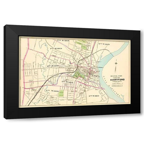Connecticut: Hartford, Central, 1893 Black Modern Wood Framed Art Print with Double Matting by Hurd and Co., D.H