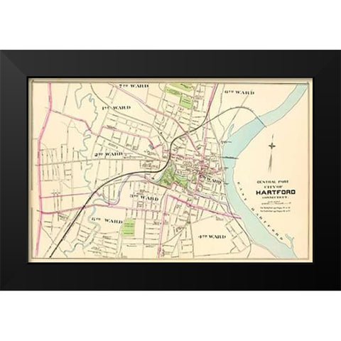 Connecticut: Hartford, Central, 1893 Black Modern Wood Framed Art Print by Hurd and Co., D.H