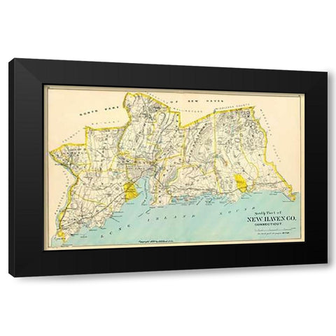 Connecticut: New Haven County South, 1893 Black Modern Wood Framed Art Print with Double Matting by Hurd and Co., D.H