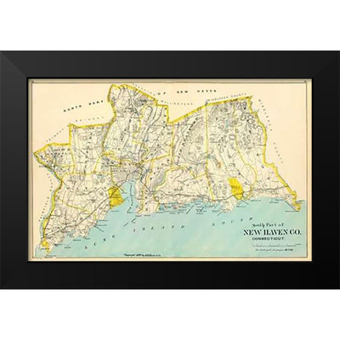 Connecticut: New Haven County South, 1893 Black Modern Wood Framed Art Print by Hurd and Co., D.H