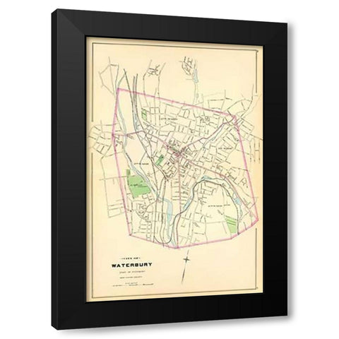 Waterbury, Connecticut, 1893 Black Modern Wood Framed Art Print with Double Matting by Hurd and Co., D.H