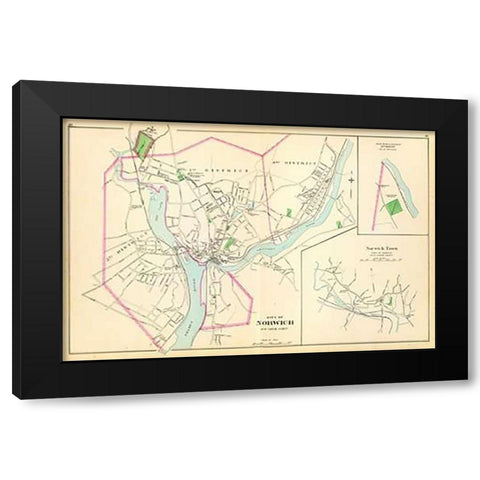 Norwich, Connecticut, 1893 Black Modern Wood Framed Art Print with Double Matting by Hurd and Co., D.H