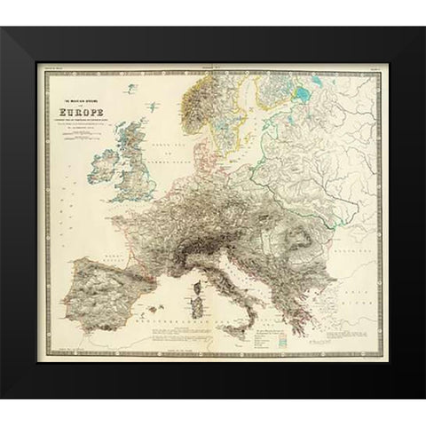Mountains of Europe, 1854 Black Modern Wood Framed Art Print by Johnston, Alexander Keith