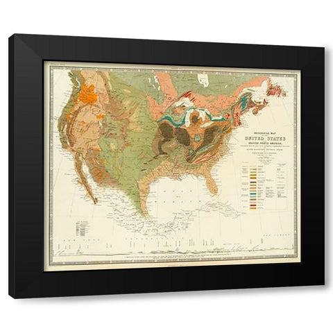 Geological map of the United States, 1856 Black Modern Wood Framed Art Print with Double Matting by Rogers, Henry Darwin
