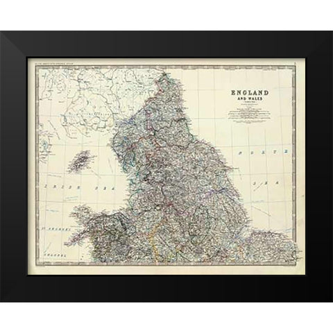 England, Wales N, 1861 Black Modern Wood Framed Art Print by Johnston, Alexander Keith