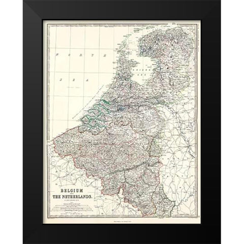Belgium, Netherlands, 1861 Black Modern Wood Framed Art Print by Johnston, Alexander Keith