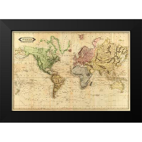 World, 1831 Black Modern Wood Framed Art Print by Lizars, Daniel