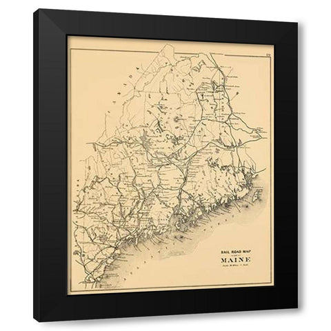 Railroad map of Maine, 1894 Black Modern Wood Framed Art Print with Double Matting by J.H. Stuart and Company