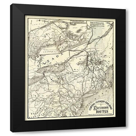 Central Vermont. RR. excursion routes, 1879 Black Modern Wood Framed Art Print by Central Vermont Railroad Company