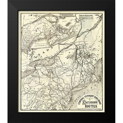 Central Vermont. RR. excursion routes, 1879 Black Modern Wood Framed Art Print by Central Vermont Railroad Company