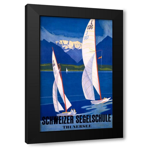 Schweizer Segelschule Black Modern Wood Framed Art Print with Double Matting by Baumberger, Otto