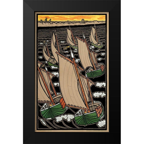 Fleet of Fishing Boats Black Modern Wood Framed Art Print by Combaz, Gisbert