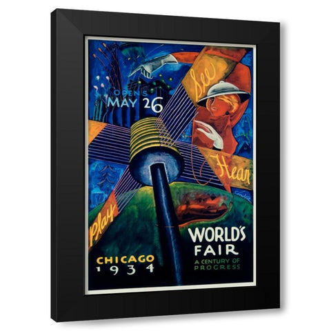 Chicago Worlds Fair 1933-34 Black Modern Wood Framed Art Print with Double Matting by Sandor