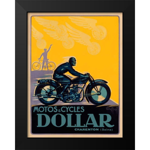 Motos and Cycles Dollar Black Modern Wood Framed Art Print by Vaillant