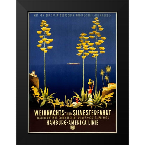 Hamburg-Amerika Linie Black Modern Wood Framed Art Print by Anton, Ottomar
