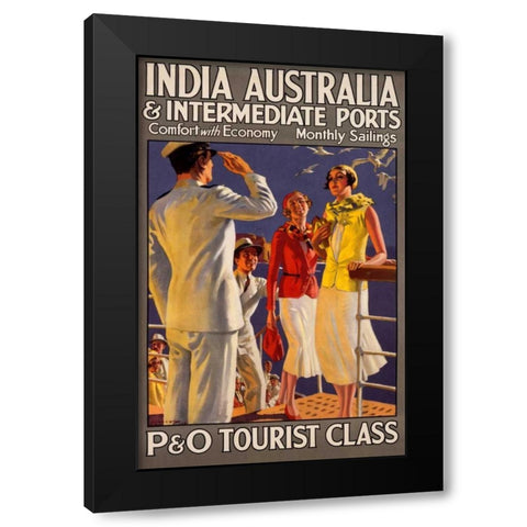 India Australia and Intermediate Ports/P and O Black Modern Wood Framed Art Print with Double Matting by Michael