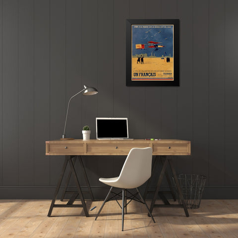 French Aviation: Commemorative Posters 2 of 3 Black Modern Wood Framed Art Print by Cave, Lucien