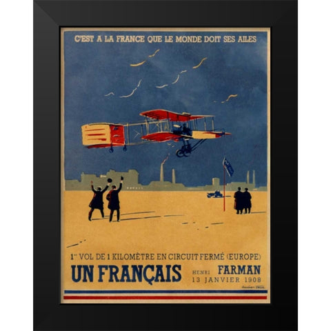 French Aviation: Commemorative Posters 2 of 3 Black Modern Wood Framed Art Print by Cave, Lucien