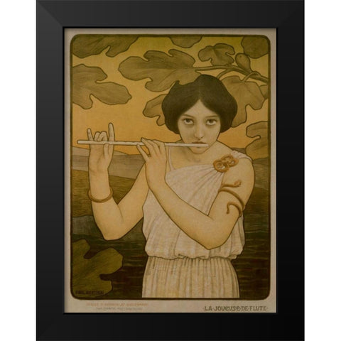 La Joyeuse de Flute Black Modern Wood Framed Art Print by Berthon, Paul