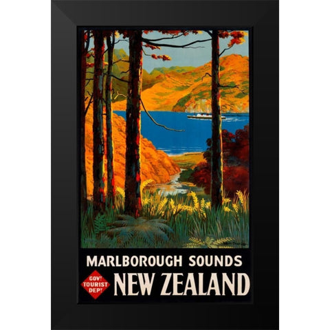 New Zealand Black Modern Wood Framed Art Print by Mitchell, L.E.