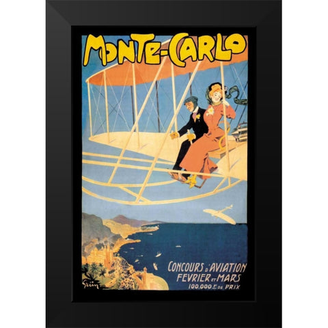 Monte Carlo Concours d Aviation, 1910 Black Modern Wood Framed Art Print by Grun, Jules Alexandre