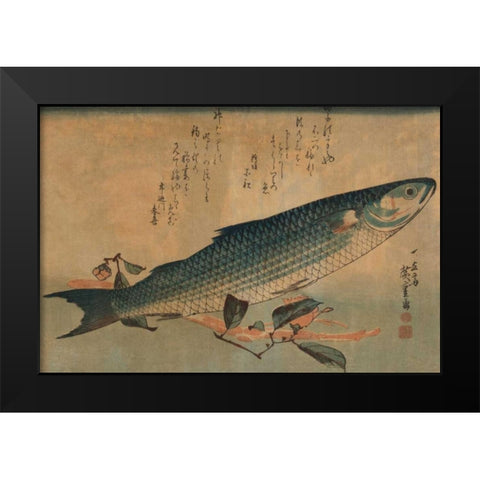 Striped mullet, 1834 Black Modern Wood Framed Art Print by Hiroshige, Ando