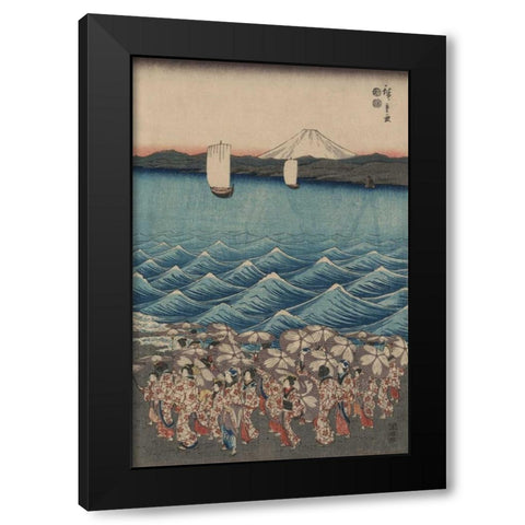 Opening celebration of Benzaiten Shrine at Enoshima in Soshu.  Black Modern Wood Framed Art Print by Hiroshige, Ando