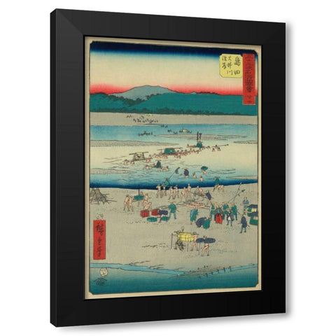 Shimada, 1855 Black Modern Wood Framed Art Print by Hiroshige, Ando