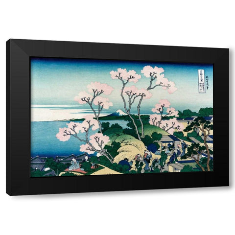 Goten-yama-hill. Shinagawa on the Tokaido Road, 1830 Black Modern Wood Framed Art Print with Double Matting by Hokusai