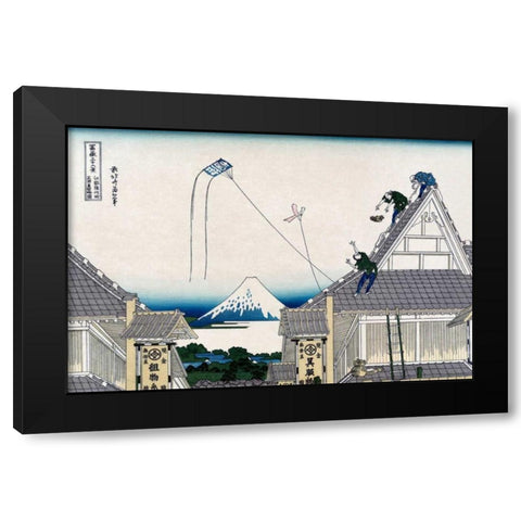 A Ketch of the Mitsui Shop in SurugStreet in Edo, 1830 Black Modern Wood Framed Art Print by Hokusai