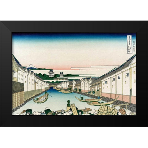 Nihonbashi Bridge in Edo, 1830 Black Modern Wood Framed Art Print by Hokusai