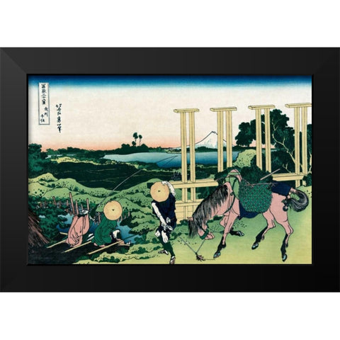Senju in Musashi Province, 1830 Black Modern Wood Framed Art Print by Hokusai