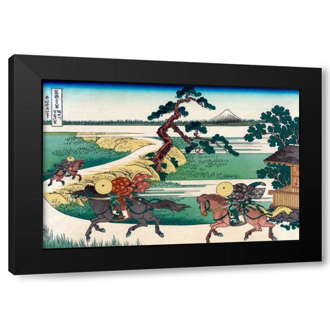 Village of Sekiya at Sumida River, 1830 Black Modern Wood Framed Art Print with Double Matting by Hokusai