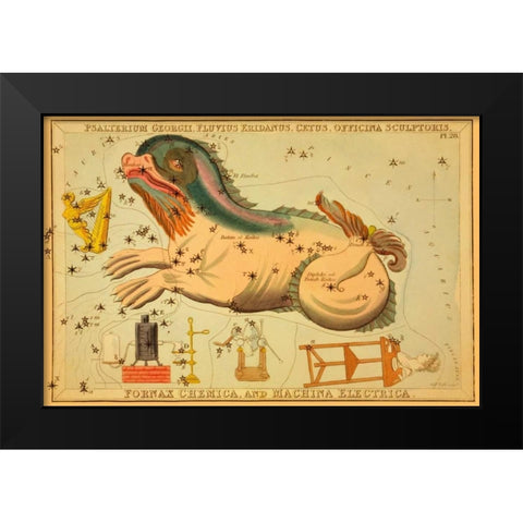 Psalterium Georgii, Fluvius Eridanus, Cetus, Officina Sculptoris, Fornax Chemica, and Machina Electr Black Modern Wood Framed Art Print by Aspin, Jehoshaphat
