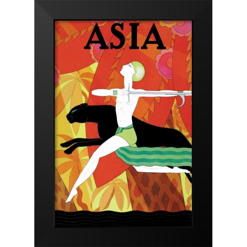 Mowgli and the Black Panther with Title, 1926 Black Modern Wood Framed Art Print by McIntosh, Frank