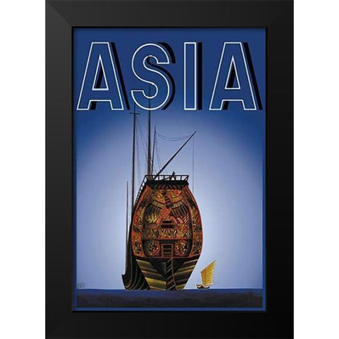 Chinese Junks with Title, 1934 Black Modern Wood Framed Art Print by McIntosh, Frank