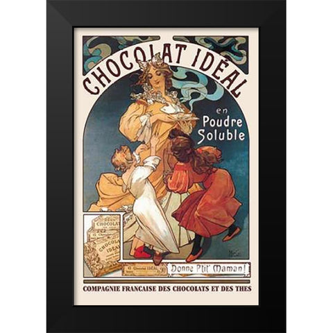 Chocolat Ideal, 1897 Black Modern Wood Framed Art Print by Mucha, Alphonse