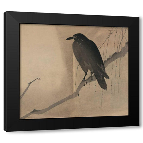 Crow on a willow branch, 1875 Black Modern Wood Framed Art Print with Double Matting by Unknown