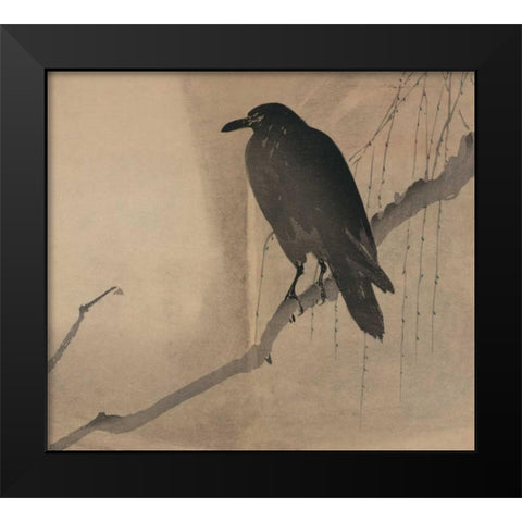 Crow on a willow branch, 1875 Black Modern Wood Framed Art Print by Unknown