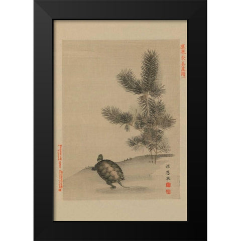 Turtle Black Modern Wood Framed Art Print by Unknown