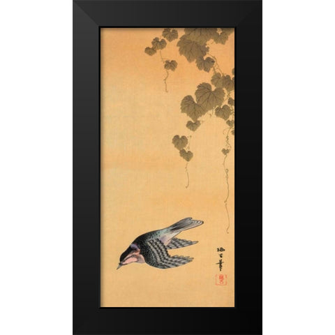 Small bird and grapes Black Modern Wood Framed Art Print by Unknown
