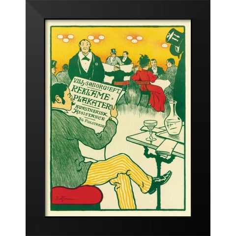 Man Relaxing and Reading the Paper Black Modern Wood Framed Art Print by Unknown