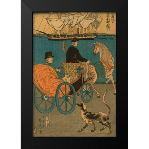 Americans enjoying Sunday in Yokohama (Yokohama kyujitsu Amerikajin yuko), 1861 Black Modern Wood Framed Art Print by Utagawa, Sadahide