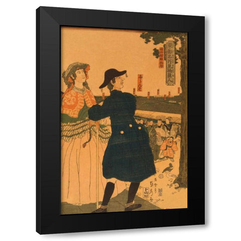 The grounds of Myojin shrine in Kanda (Kanda Myojin shanai), 1861 Black Modern Wood Framed Art Print by Utagawa, Sadahide